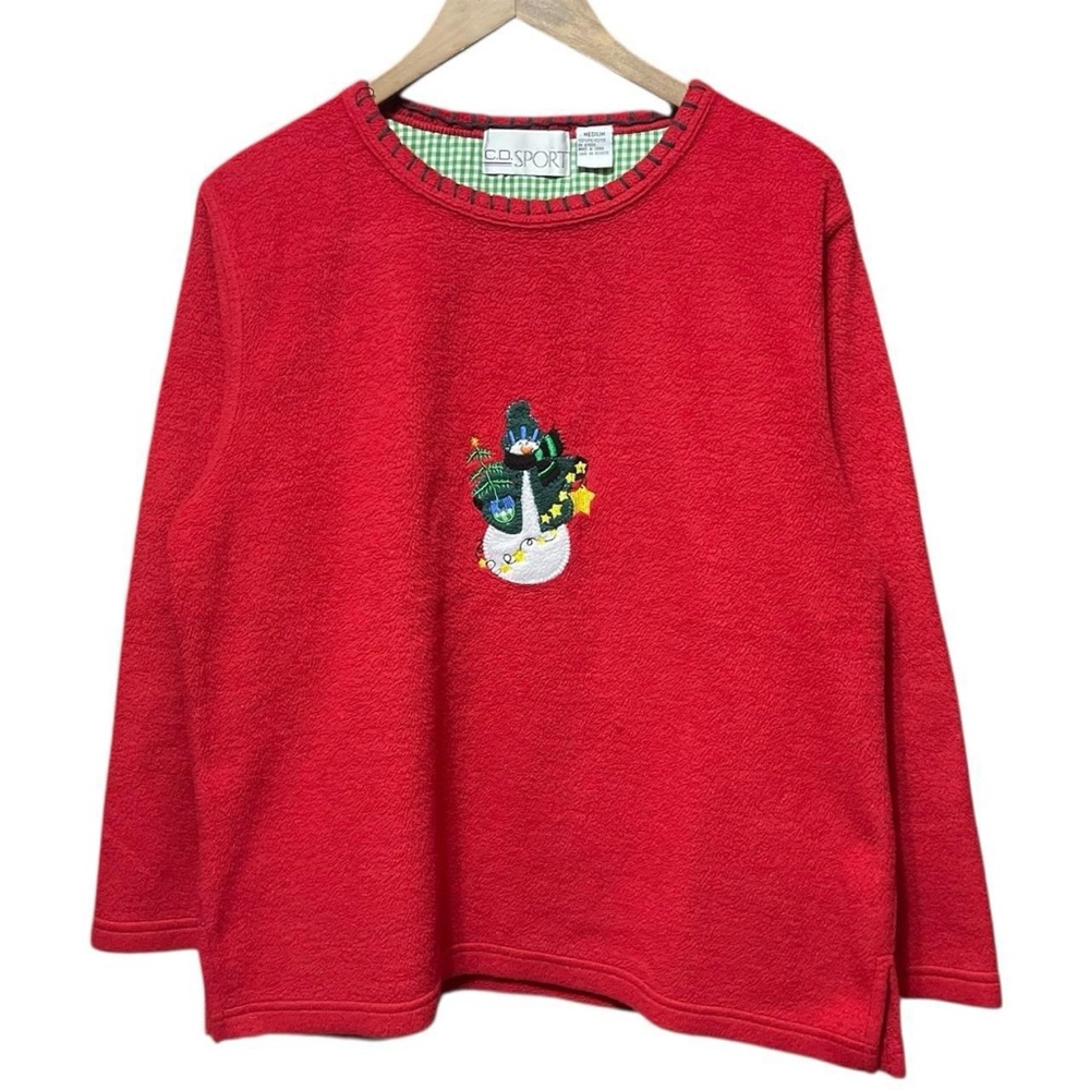 vintage 90s 00s red snowman graphic Christmas festive holiday fleece sweatshirt